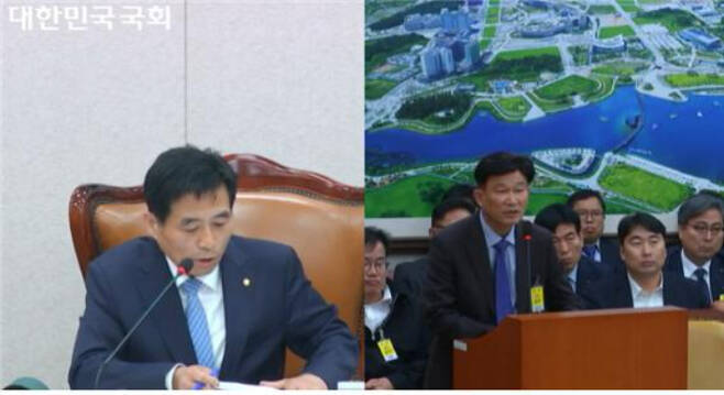 12일 국회 국토위 국정감사에서 김민기 의원이 국토부 관계자에게 질의하고 있는 모습. 국회 생중계 화면 캡처