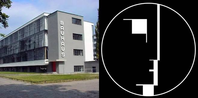 1919년 독일에 설립된 예술학교 '바우하우스' 모습과 로고.