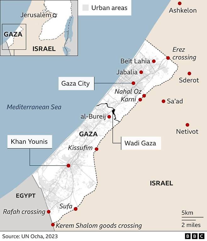 가자 지구 지도