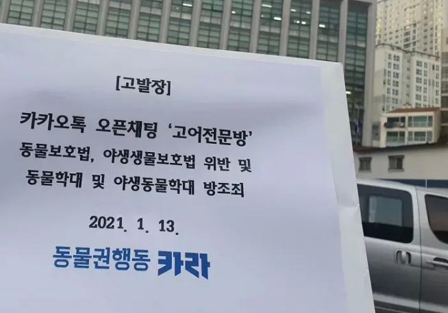 동물권행동 카라가 2021년 1월 13일 서울마포경찰서에 카카오톡 오픈채팅 '고어전문방'에 대한 고발장을 접수한다고 밝혔다. [사진=연합뉴스]