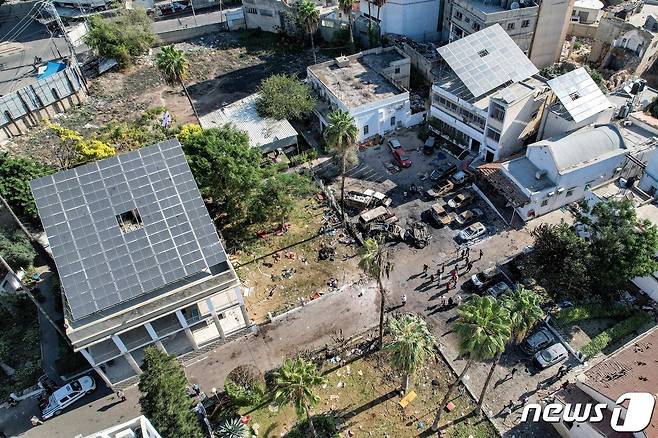 폭발사고 현장 전경. 2023.10.18 ⓒ AFP=뉴스1 ⓒ News1 우동명 기자