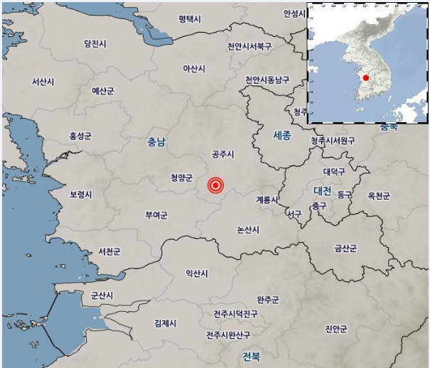 충남 공주시 지진 발생 위치 (사진, 기상청)