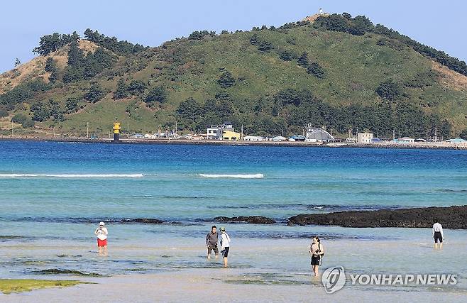 11월인데…제주 바닷가에선 물놀이 (제주=연합뉴스) 박지호 기자 = 제주도에 연일 화창하고 온화한 날씨가 이어지는 가운데 2일 오전 제주시 한림읍 금릉해수욕장을 찾은 관광객이 물놀이를 하고 있다. 2023.11.2 jihopark@yna.co.kr