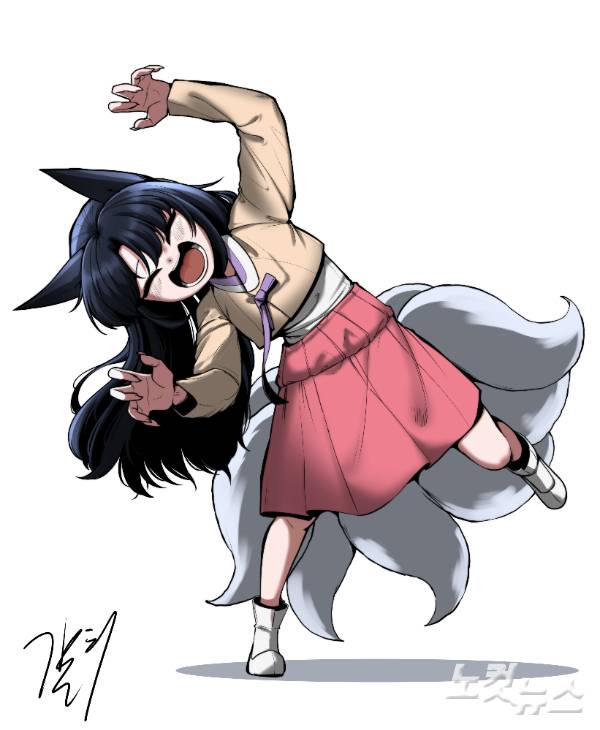 갈치 작가의 싸인과 '여우자매' 캐릭터.