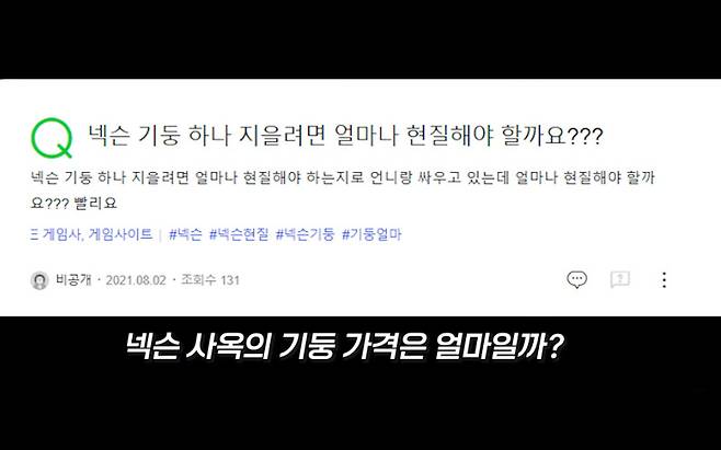 네이버 지식인에는 넥슨 기둥에 대한 질문이 올라오기도 했다. [유튜브 ‘넥넥’]
