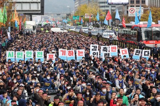 총파업 출정식 연 서울교통공사 노동조합. 연합뉴스 제공.