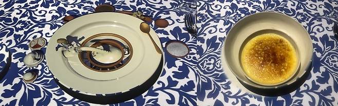 ‘르 쁘띠 셰프’의 영상(왼쪽 사진)과 상영 이후 실제로 서빙된 요리(오른쪽 사진).