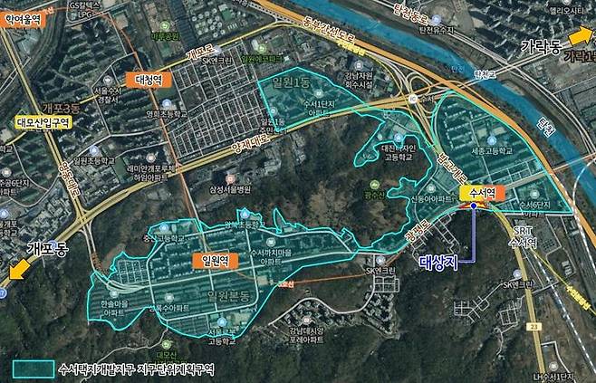 [서울=뉴시스]수서택지개발지구 지구단위계획 위치도.(사진=서울시 제공) *재판매 및 DB 금지