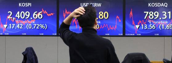 10일 코스피는 전일 대비 -0.72%, 코스닥은 -1.69%로 부진했다. [뉴시스]