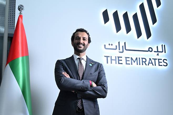 UAE's Economy Minister Abdulla Bin Touq Al Marri speaks in an interview with The Korea Herald at the UAE pavilion of COMEUP 2023 held at Dongdaemun Design Plaza in Jung-gu, Seoul on Thursday. (Im Se-jun/The Korea Herald)