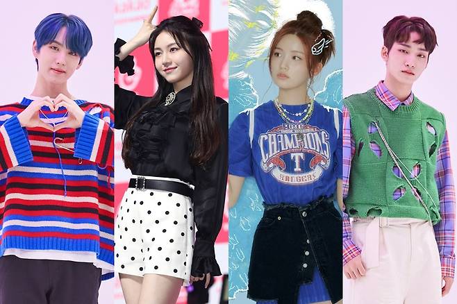 ▲ 2024학년도 수능을 치르는 이펙스 예왕, 로켓펀치 다현, 첫사랑 수아, 이펙스 제프(왼쪽부터). 제공| 각 소속사