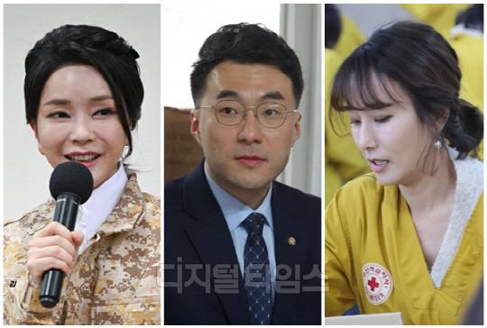 (왼쪽부터) 윤석열 대통령 부인 김건희 여사, 김남국 무소속 의원, 한동훈 법무부 장관 부인 진은정 변호사. <디지털타임스 DB, 대통령실 제공, 연합뉴스>