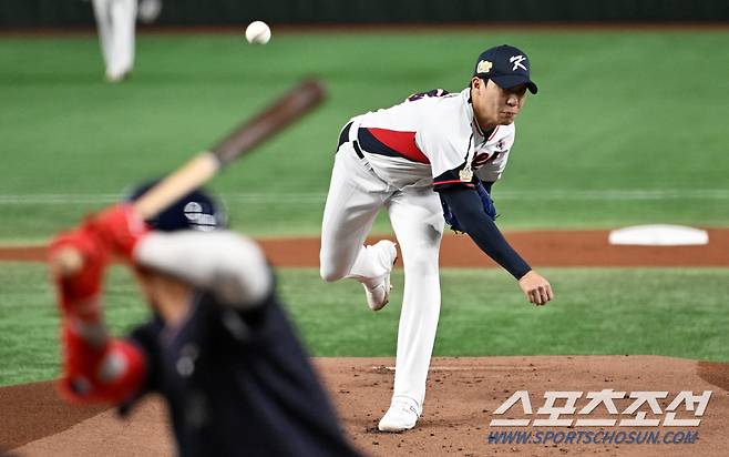 18일 일본 도쿄돔에서 열린 2023 아시아 프로야구 챔피언십(APBC) 한국과 대만의 경기. 원태인이 역투하고 있다. 도쿄(일본)=박재만 기자pjm@sportschosun.com/2023.11.18/