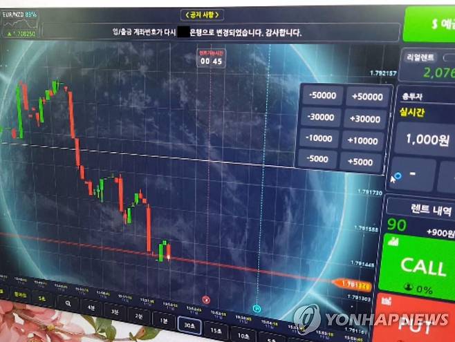 FX 마진거래 가장한 불법도박 사이트 화면 [연합뉴스 자료사진] ※ 위 기사와 직접 관련이 없습니다.