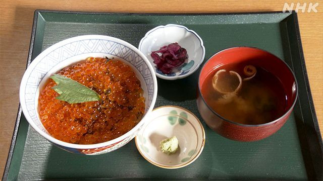 야마가타현의 명물 연어알 덮밥. 현재는 수급 난항으로 냉동 연어알을 사용하고 있다.(사진출처=NHK)