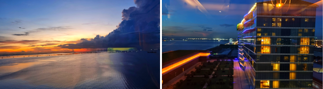 솔레어 리조트 객실에서 본 일몰 및 야경/ 사진=김혜성 여행+ 기자