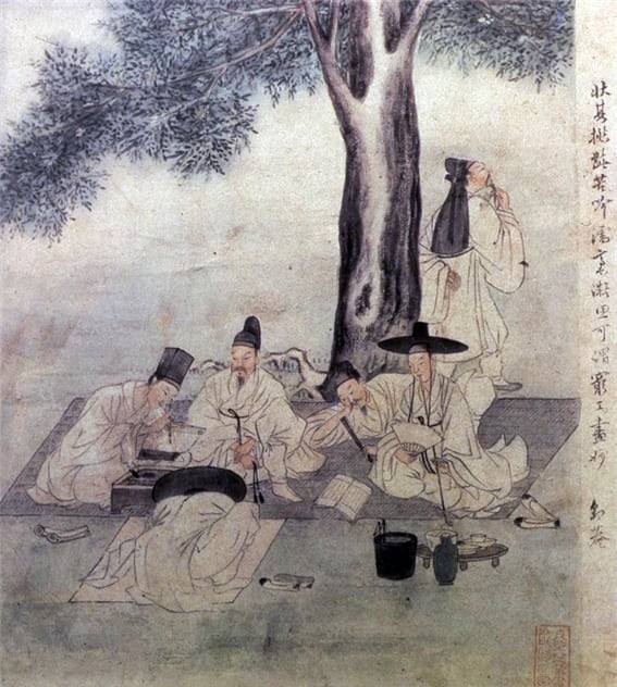 강희언(姜熙彦, 1710 - ?)의 “사인삼경(士人三境)” 중에서 “사인시음(士人詩吟)>, 지본담채, 26cm x 21cm. /공공부문