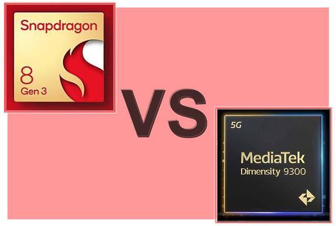 퀄컴 스냅드래곤 8 3세대(왼쪽)와 미디어텍 디멘시티 9300 / 출처=퀄컴, 미디어텍