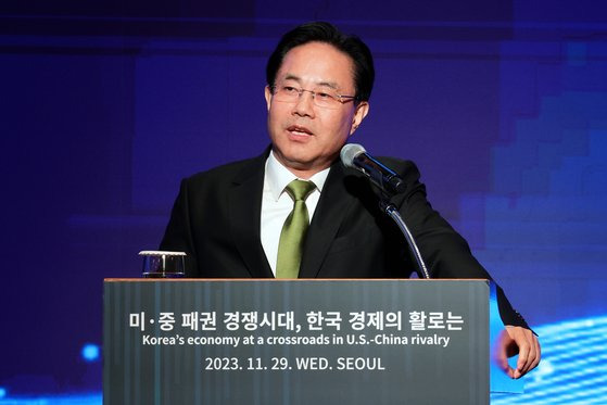 '2023 중앙포럼'에서 발표한 전병서 중국경제금융연구소장. 장진영 기자