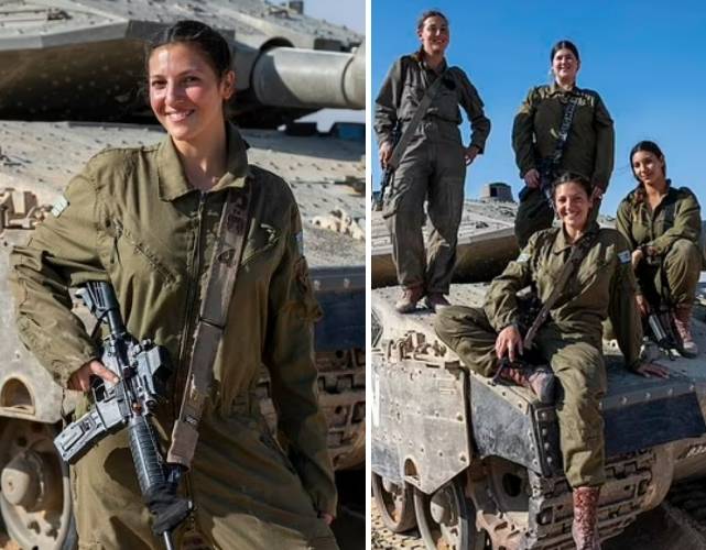 타마라(20, 아랫줄 중앙)는 이스라엘 전선에서 활약하는 여군 부대인 카라칼(caracal) 대대 소속으로서 하마스 제거에 앞장서고 있다. 타마라 대위(왼쪽)와 동료들.