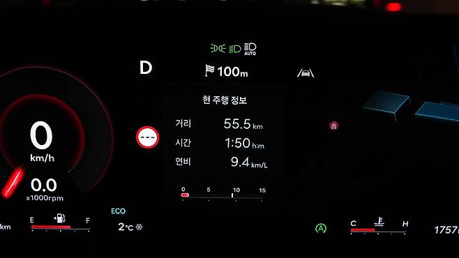 55.5km를 움직이는데 1시간 50분이 걸렸다. 교통체증에도 불구하고 공인 복합 연비보다 더 좋은 연비를 기록했다. ⓒautodiary