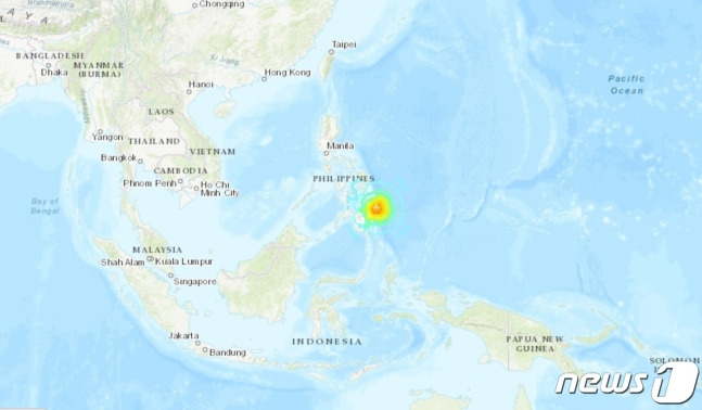 지난 2일(현지 시간) 밤 오후 11시 37분쯤 필리핀 민다나오섬 인근에선 리히터 규모 7.6의 강진이 발생했다. /사진=뉴스1(출처: USGS  )
