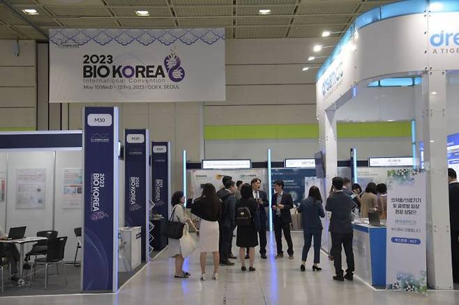 지난 5월10일부터 14일까지 열린 '바이오코리아 2023' 부스 현장. [사진제공=한국보건산업진흥원]