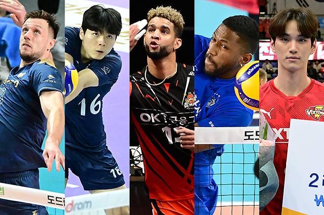 왼쪽부터 마테이, 정한용, 레오, 요스바니, 임성진. KOVO 제공