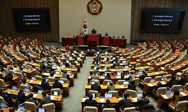 김진표 국회의장이 지난 1일 서울 여의도 국회에서 열린 제410회국회(정기회) 제13차 본회의에서 의사봉을 두드리고 있다. 뉴시스