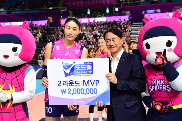 2라운드 MVP 수상하는 김연경. ⓒKOVO