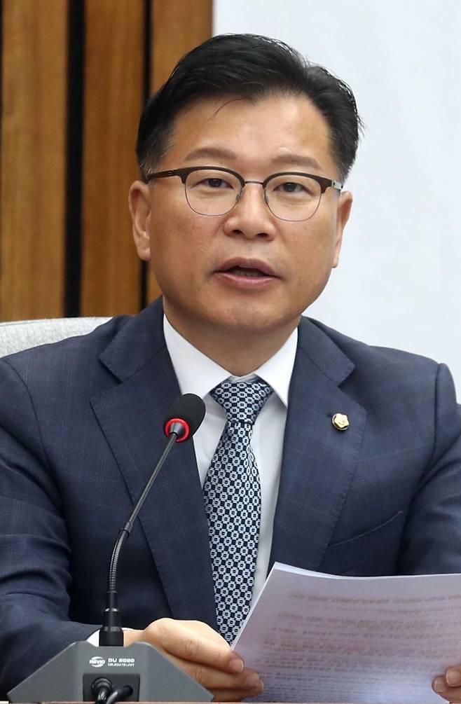 이양수 국민의힘 원내수석부대표가 17일 오전 서울 여의도 국회에서 열린 국정감사대책회의에서 발언을 하고 있다. 사진=뉴시스