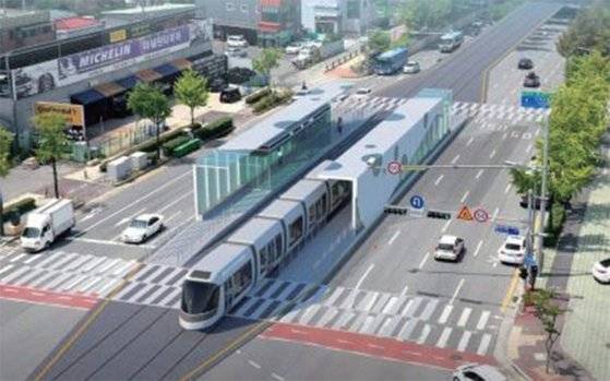 대전시가 최근 확정한 도시철도 2호선 트램 조감도. 수소연료전지 방식을 채택해 안전사고 위험이 없고 노선 확장성이 우수한 것으로 평가받는다. / 사진:대전시