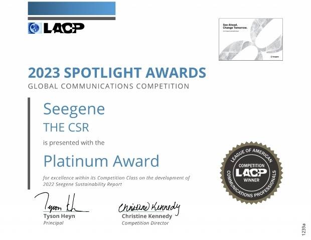 씨젠 2023 스포트라이트 어워즈 ‘대상’ 수상 인증서./자료 제공=씨젠