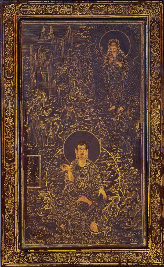 노영, ‘태조금강산예불도’, 목판금니화, 22.5×13㎝, 1307, 국립중앙박물관 소장