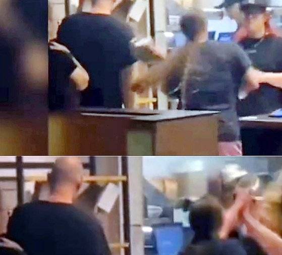 지난 9월 5일 로즈마리 헤인이 종업원에게 음식이 담긴 접시를 던지는 장면. 사진 트위터 캡처
