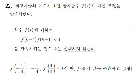 수능 수학 22번 [한국교육과정평가원 홈페이지 캡처]