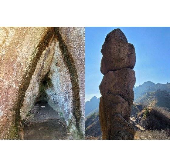 각각 여성과 남성의 신체 부위를 닮은 베틀굴(사진 왼쪽)과 남근바위.