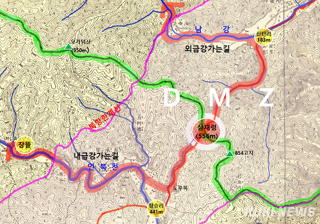 남북 평화시대 금강산 교통 요충지로 부각되는 삼재령(그래픽=남북강원도협력협회 제공)