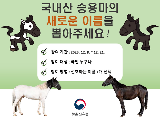 ▲'국내산 승용마' 이름 설문조사 사진 : 농촌진흥청