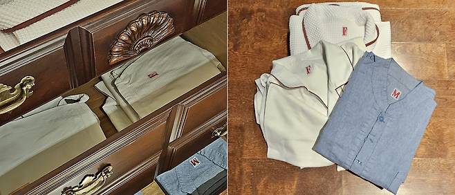 일본 온천도시에 갈때는 많은 옷이 필요없다. 호텔에서 실내외복, 잠옷, 가운 등 여러벌의 옷을 제공한다. 오누마 쓰루가 리조트 에푸이에서 제공하는 옷.