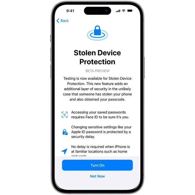 애플의 iOS 17.3 베타 버전에 소개된 ‘도난 기기 보호 기능’ [출처=애플]