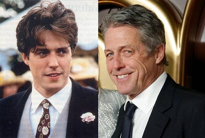 젊은 시절과 현재  배우 휴 그랜트. 사진 | 영화 ‘네번의 결혼식과 한번의 장례식’ 스틸. 로이터 연합외신