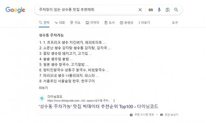맛집만 단순히 나열하는 구글 SGE