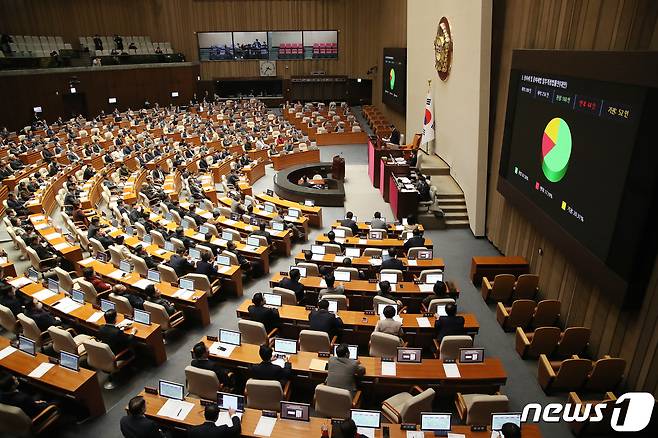 21일 오후 서울 여의도 국회에서 열린 제411회국회(임시회) 제2차 본회의가 열리고 있다. /뉴스1 ⓒ News1 임세영 기자