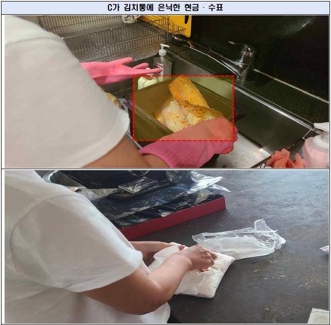 BNK경남은행 투자금융부장 이모씨 처가 김치통에 은닉한 현금과 수표 [서울중앙지검 제공. 재판매 및 DB 금지]