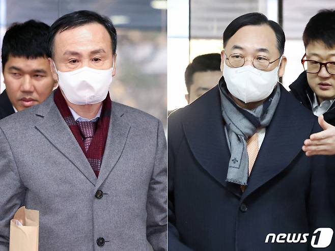 '백현동 수사무마 금품수수 의혹'이 제기된 임정혁(왼쪽)·곽정기 변호사가 22일 서울중앙지법에서 열린 구속영장 실질심사에 출석하고 있다. 2023.12.22./사진=뉴스1