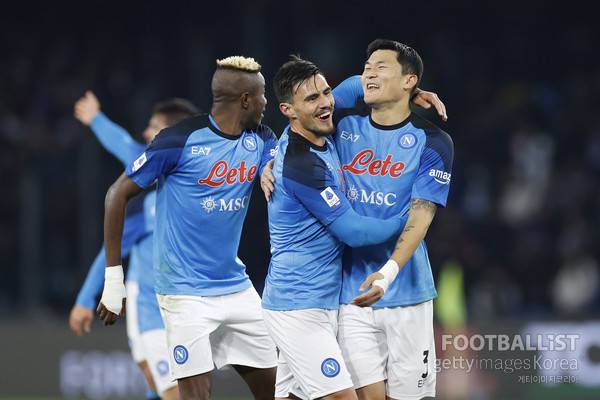 빅터 오시멘(왼쪽부터), 엘리프 엘마스, 김민재(이상 당시 나폴리). 게티이미지코리아