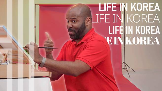 Greg Priester gestures during the shoot for the "Life In Korea" video series at The Korea Herald studio in Seoul. (The Korea Herald)