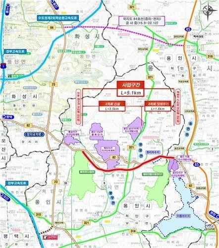 82호선 용인 ‘장지~남사’ 구간 도로건설 위치도. 경기도 제공