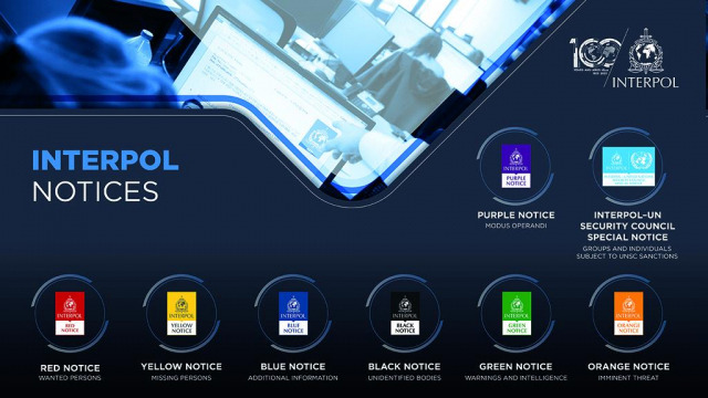 인터폴 수배 종류. 인터폴 공식 홈페이지 캡처